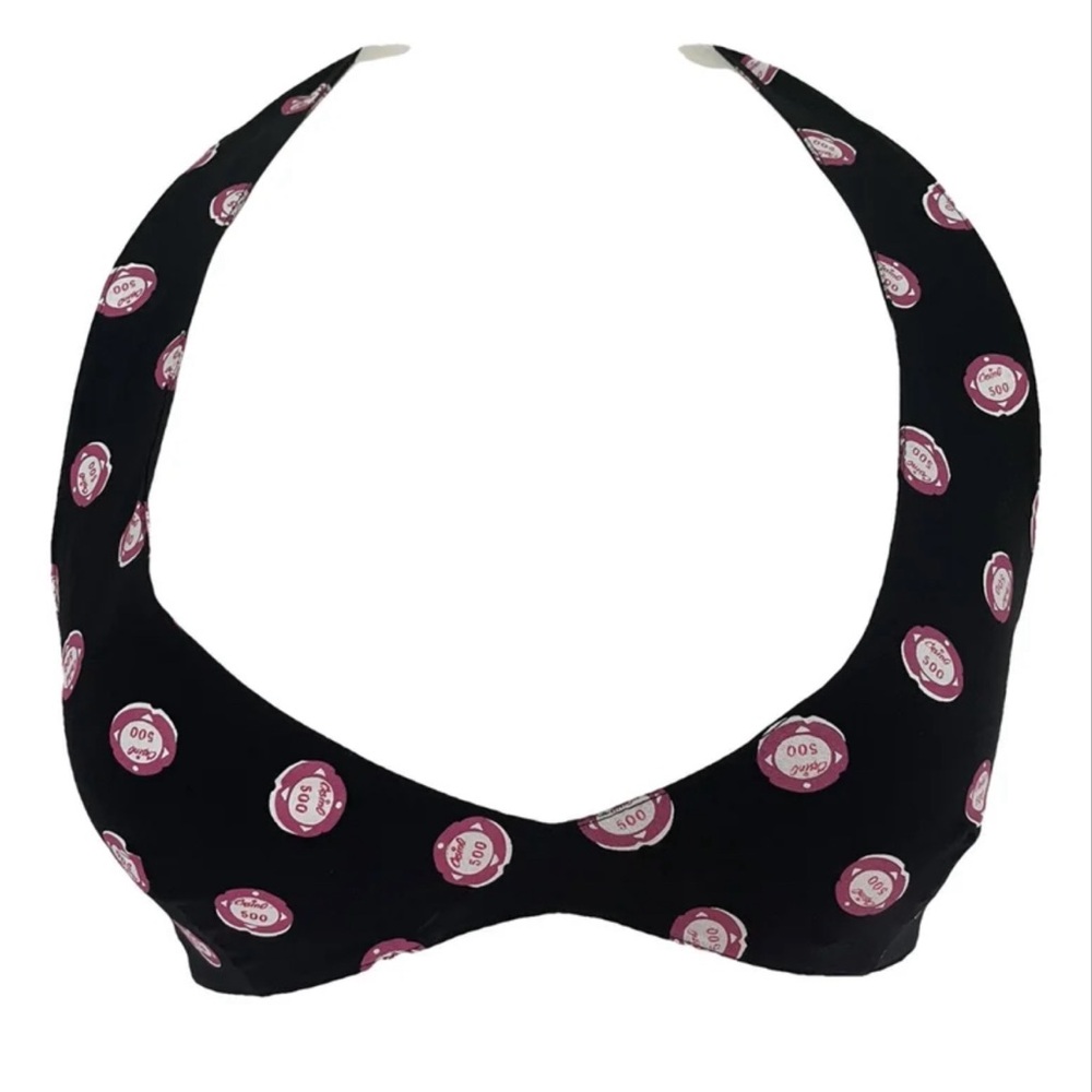 Miu Miu Black and Pink Patterned Bikini Top
